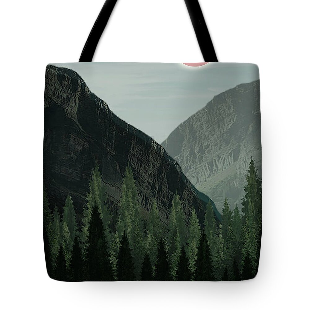 Pine Tote Bag featuring the digital art Pine Forest Hills by Sambel Pedes