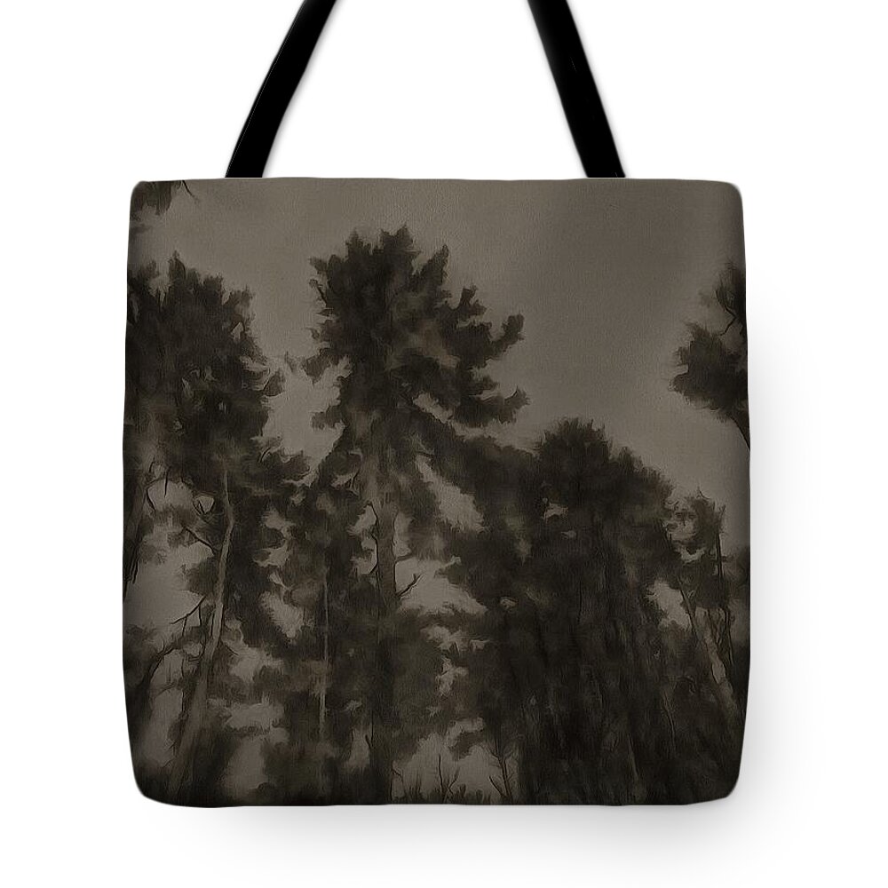 Pines Tote Bag featuring the mixed media Pines by Christopher Reed