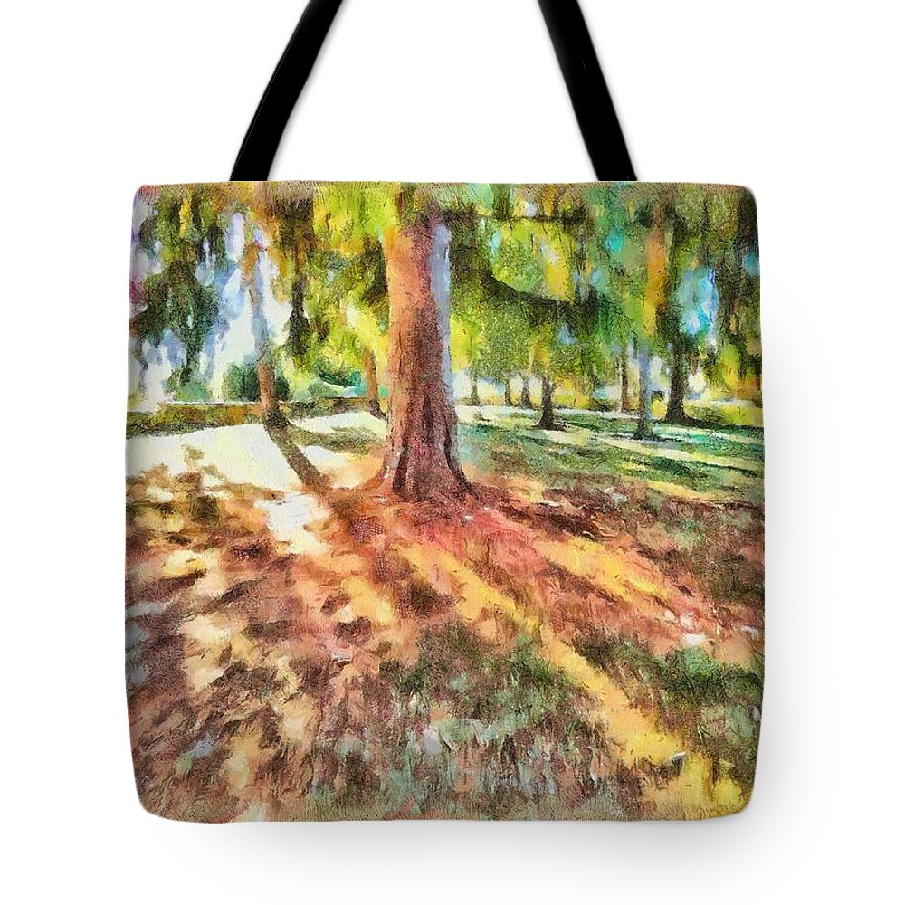Pine Tote Bag featuring the mixed media Pines in Autumn by Christopher Reed