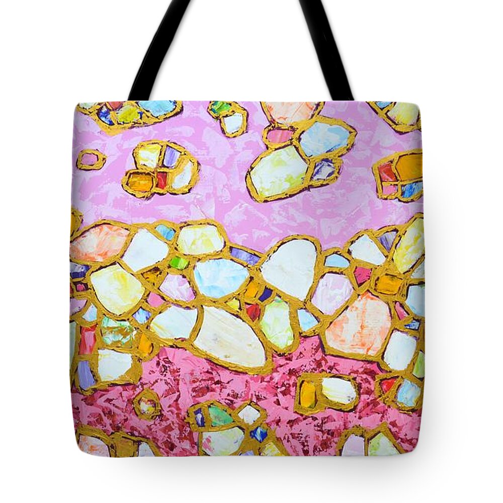 Stones Tote Bag featuring the painting Pink and gold 2 by Iryna Kastsova