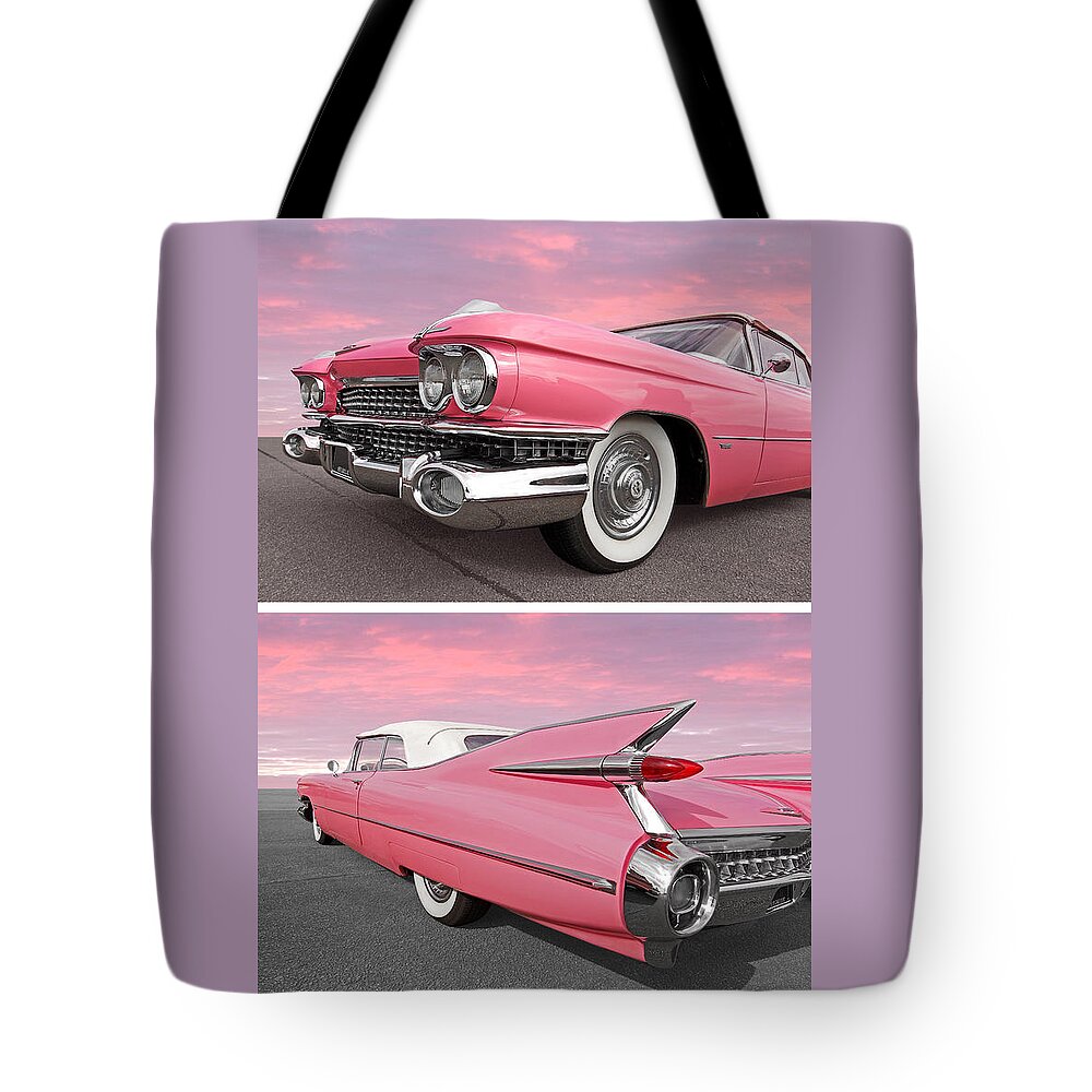 Pink Cadillac 1959 Front And Rear At Sunset Tote Bag by Gill Billington -  Gill Billington - Artist Website