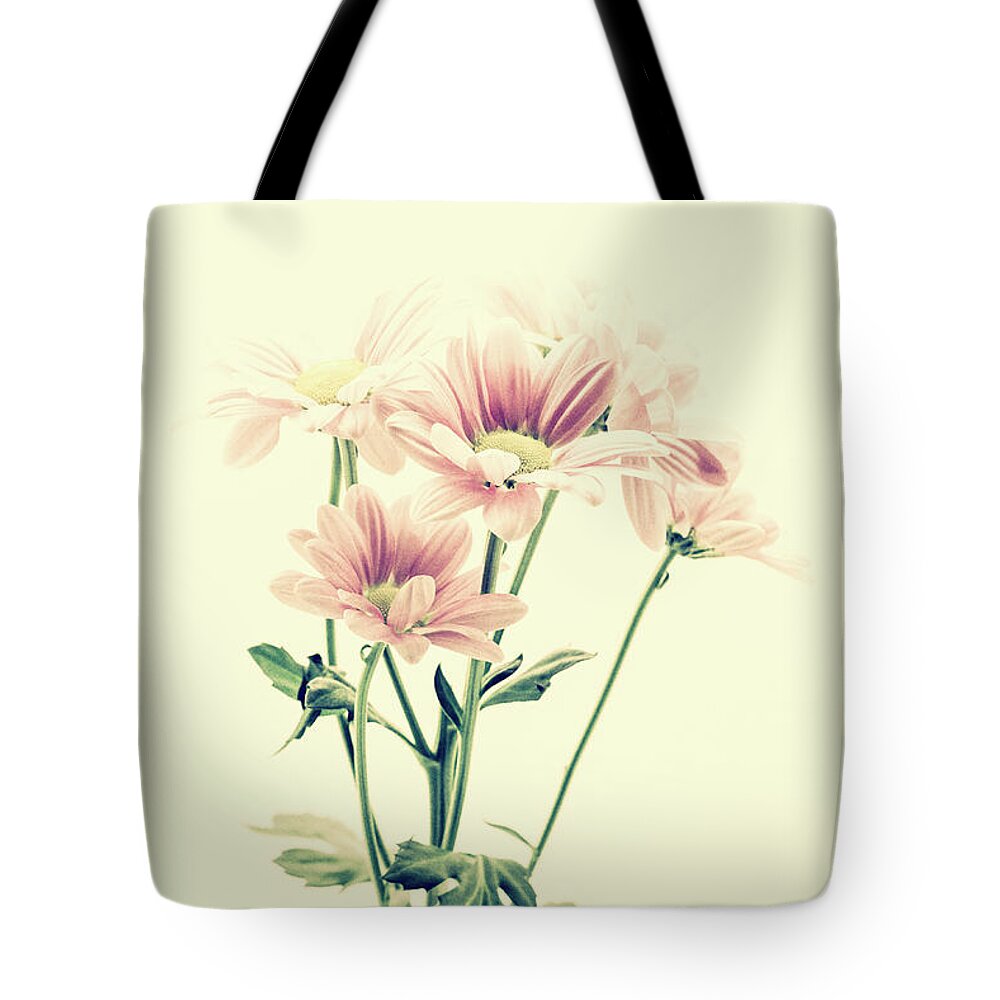 Flower Tote Bag featuring the photograph Pink Chrysanthemums Vintage by Tanya C Smith