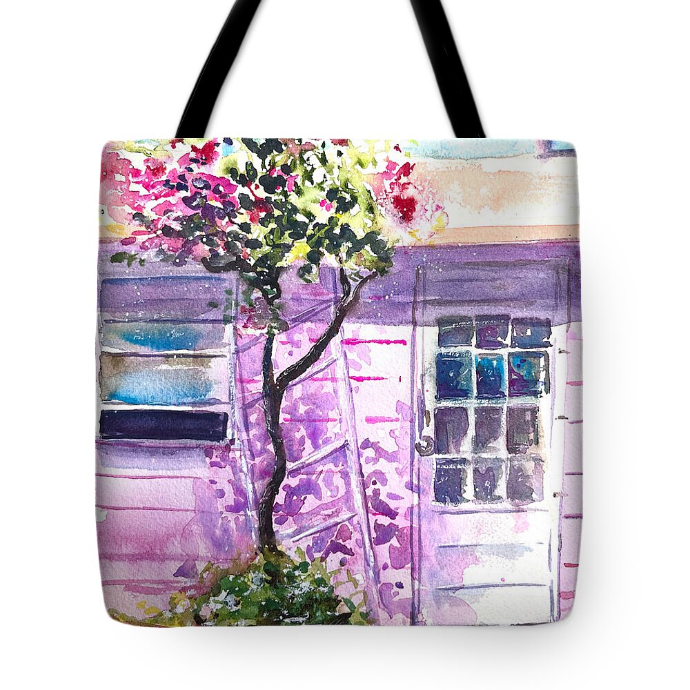 Catalina Island Tote Bag featuring the painting Pink Cottage By The Sea by Cheryl Prather