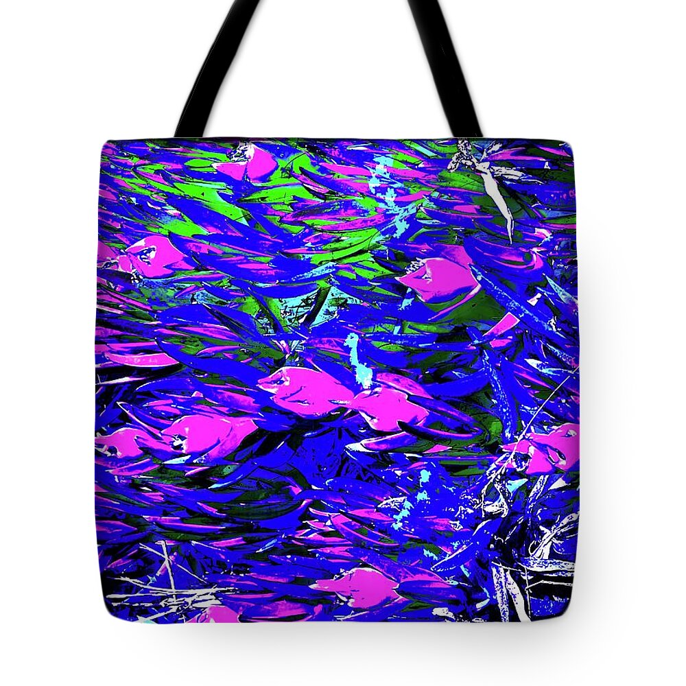 Pink Fish Abstract Photograph Border Black White Purple Water Green Plants White Bugs Line Grey Iphone Ipad-air Hook Bait Sandiego Neighborhood Walk Tote Bag featuring the digital art Pink Fish by Kathleen Boyles