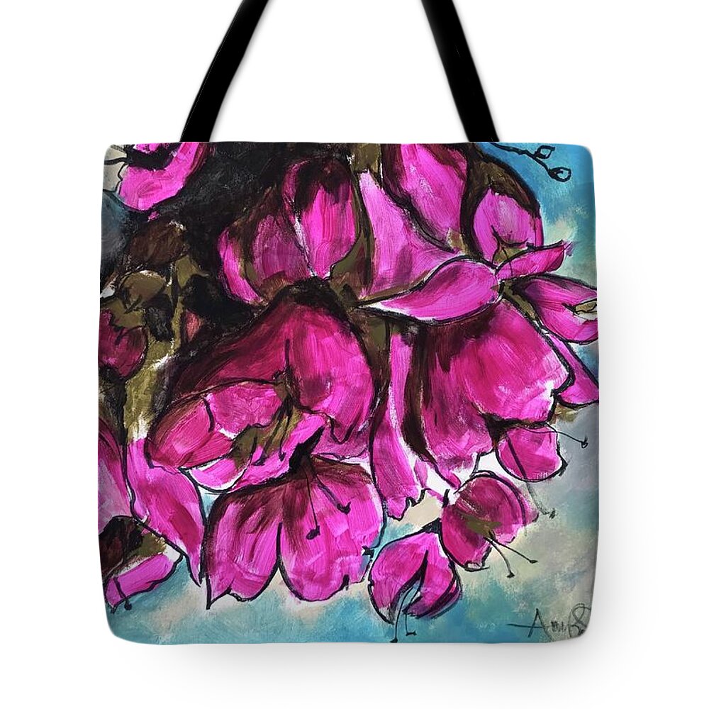  Tote Bag featuring the painting Pink Flowers by Angie ONeal
