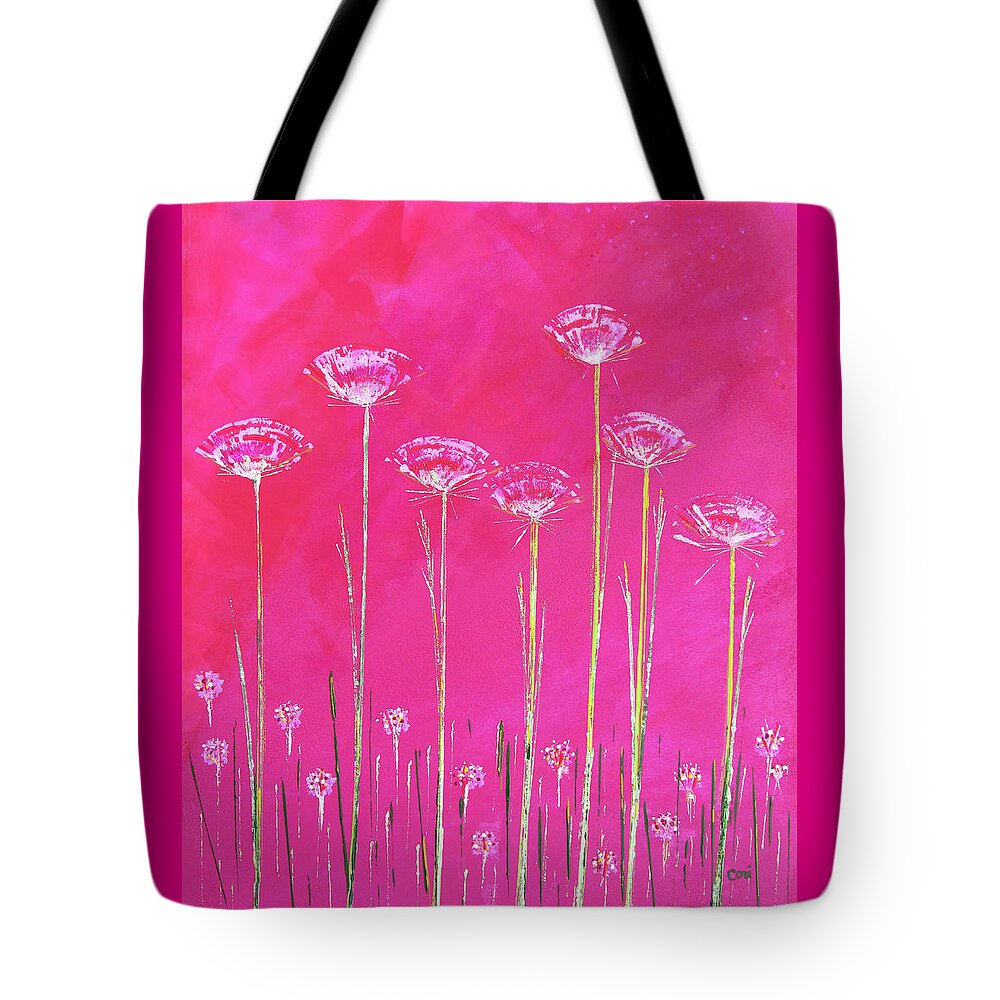 Flowers Tote Bag featuring the painting Pink Flowers by Corinne Carroll