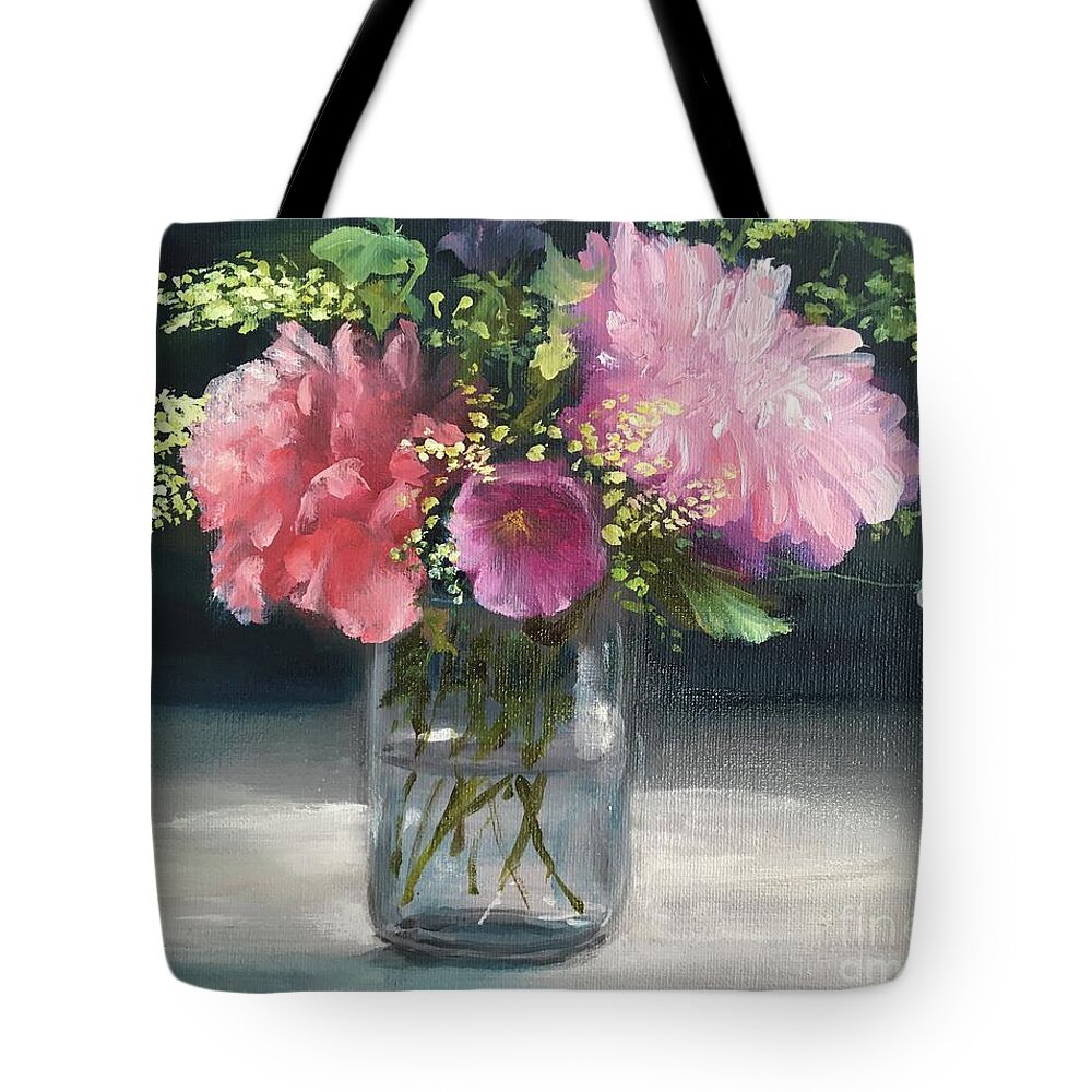 Flowers Tote Bag featuring the painting Flowers in a JamJar II by Lizzy Forrester