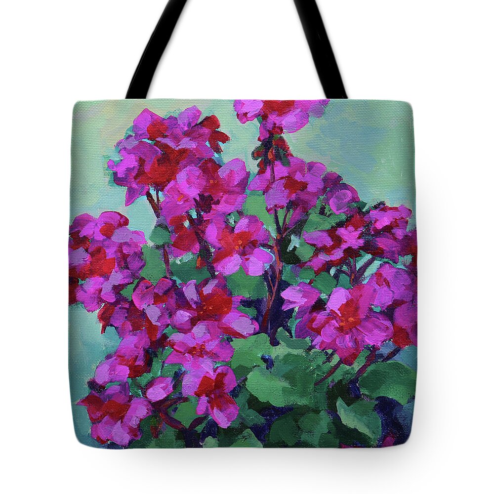 Flowers Tote Bag featuring the painting Pink Geraniums by Karen Ilari
