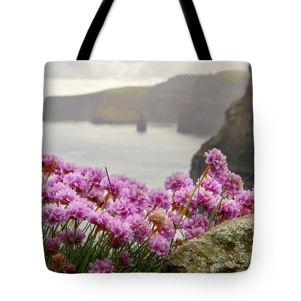 Sea Pink Tote Bag featuring the photograph Pink Moher Cliffs by Mark Callanan