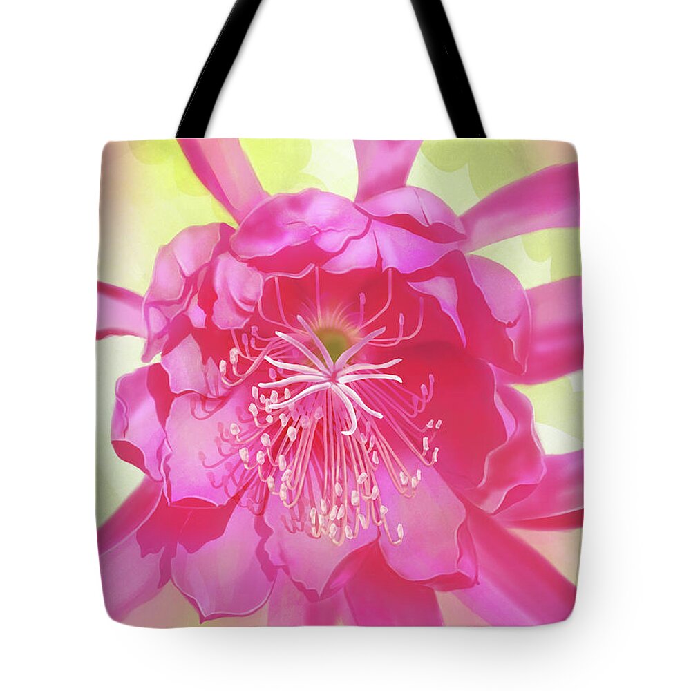Orchid Tote Bag featuring the mixed media Pink Orchid Cactus by Shari Warren