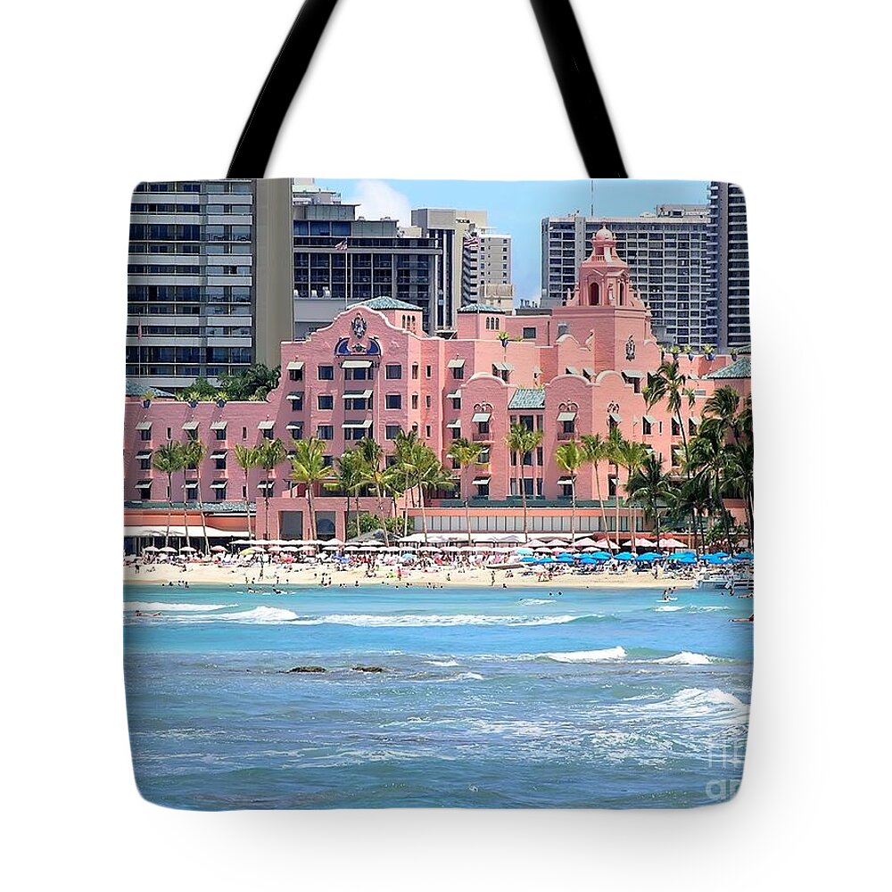 Royal Hawaiian Hotel Tote Bag featuring the photograph Pink Palace on Waikiki Beach by Mary Deal