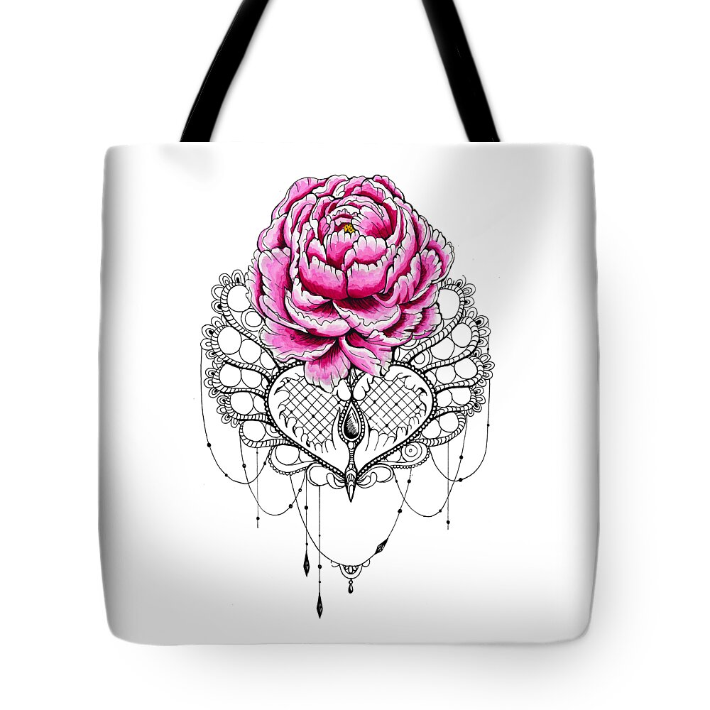 Flower Tote Bag featuring the digital art Pink Peony Watercolor by Matthias Hauser