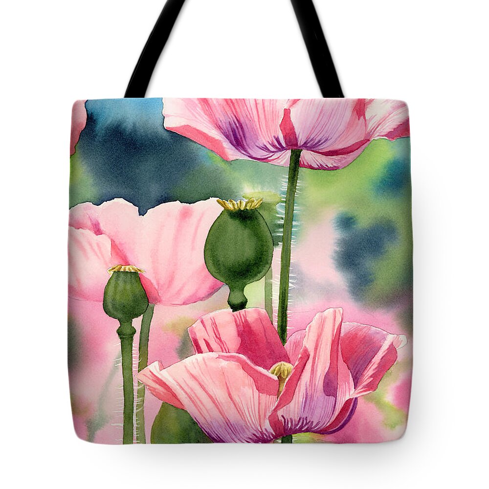 Pink Tote Bag featuring the painting Pink Poppies by Espero Art