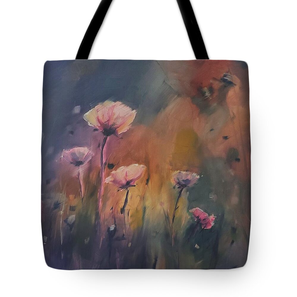 Landscape Tote Bag featuring the painting Pink Poppies by Sheila Romard