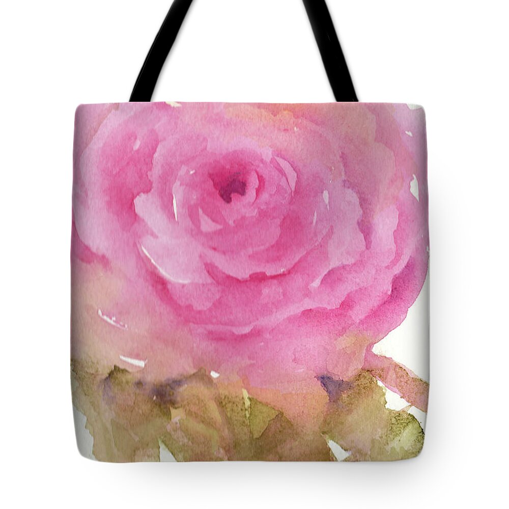 Rose Tote Bag featuring the painting Pink Rose #1 by Wendy Keeney-Kennicutt