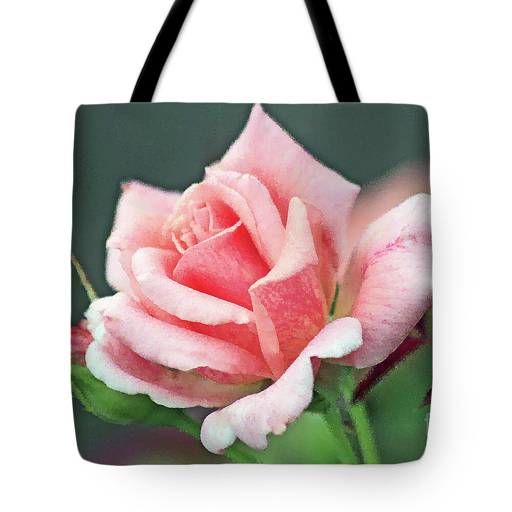 Rose; Pink; Petals; Rosebud; Flower; Close-up; Macro; Romantic; Botanical; Horizontal; Tote Bag featuring the digital art Pink Rose in Profile by Tina Uihlein