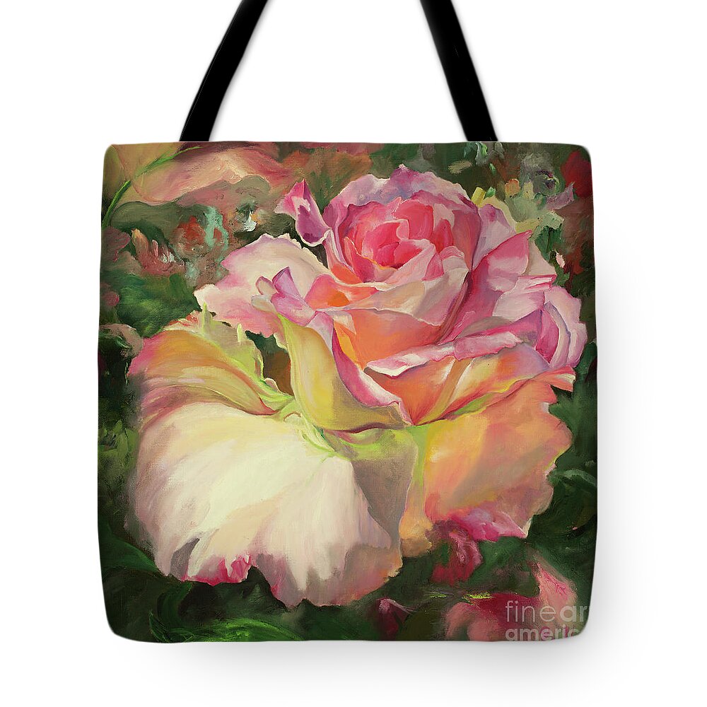 : Flowers Tote Bag featuring the painting Pink Rose by Radha Rao