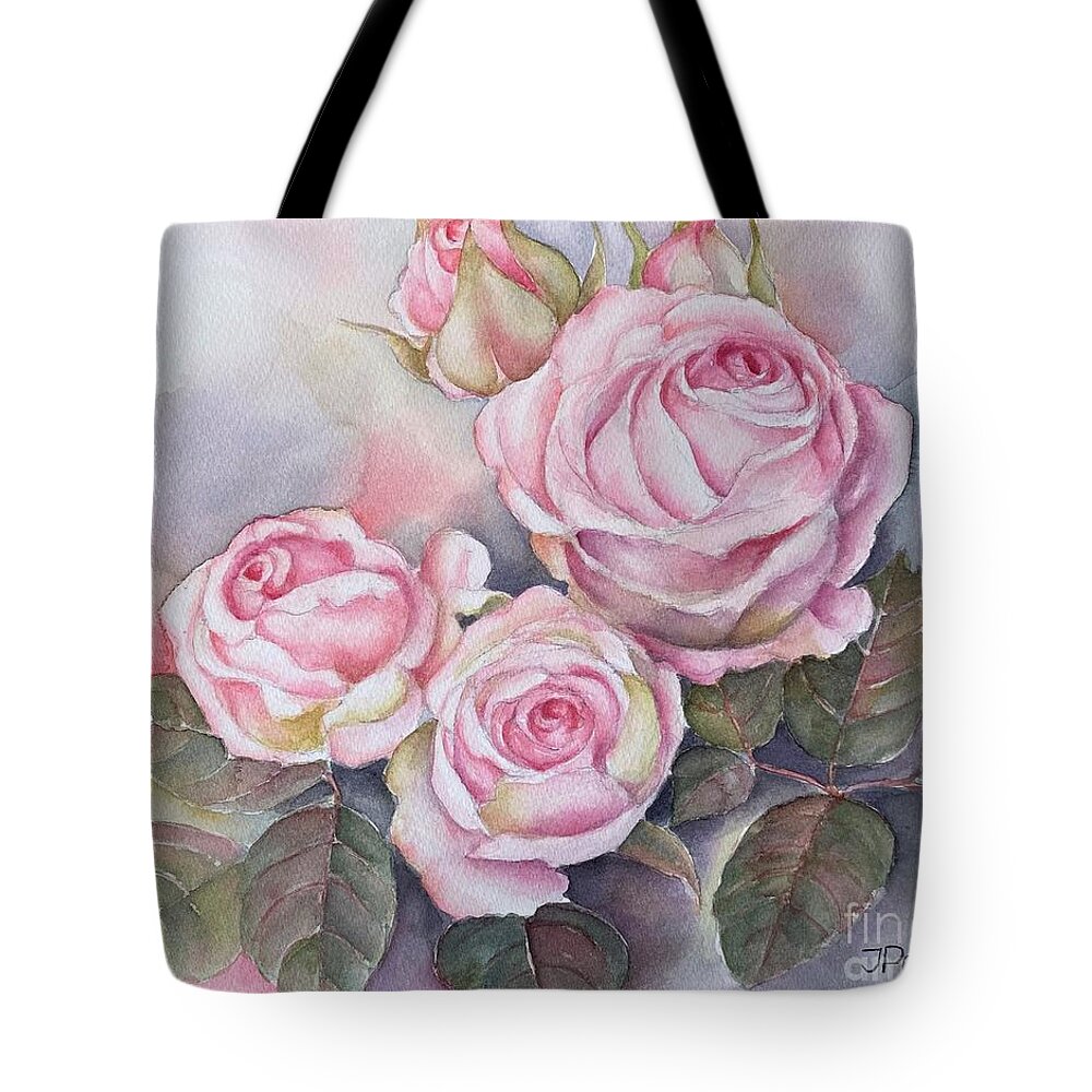 Rose Tote Bag featuring the painting Pink roses, pastel shades by Inese Poga