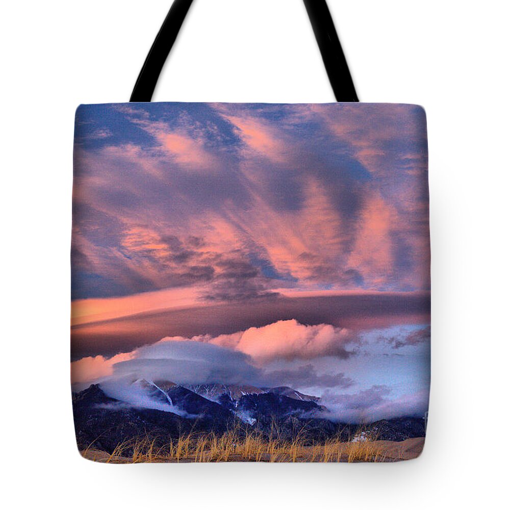 Colorado Tote Bag featuring the photograph Pink Skies Over Great Sand Dunes by Adam Jewell