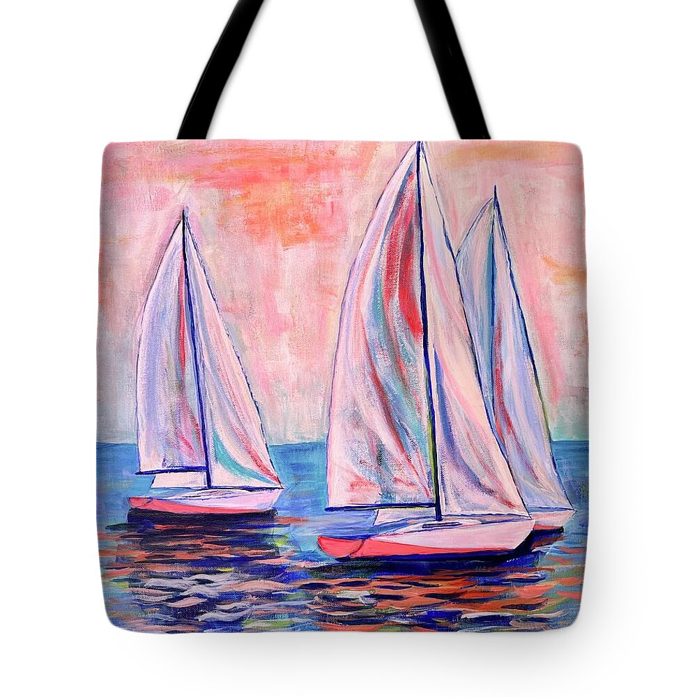 Sailing Tote Bag featuring the painting Pink Sky at Night by Kelly Smith