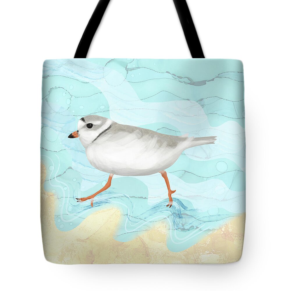 Bird Tote Bag featuring the digital art Piping Plover Running on the Beach by Andreea Dumez