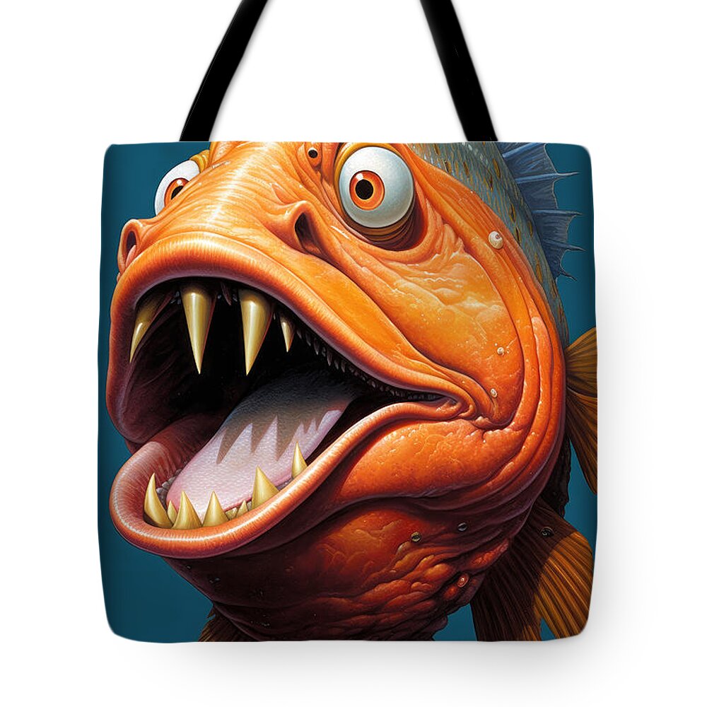Teeth Tote Bag featuring the painting Piranha by My Head Cinema