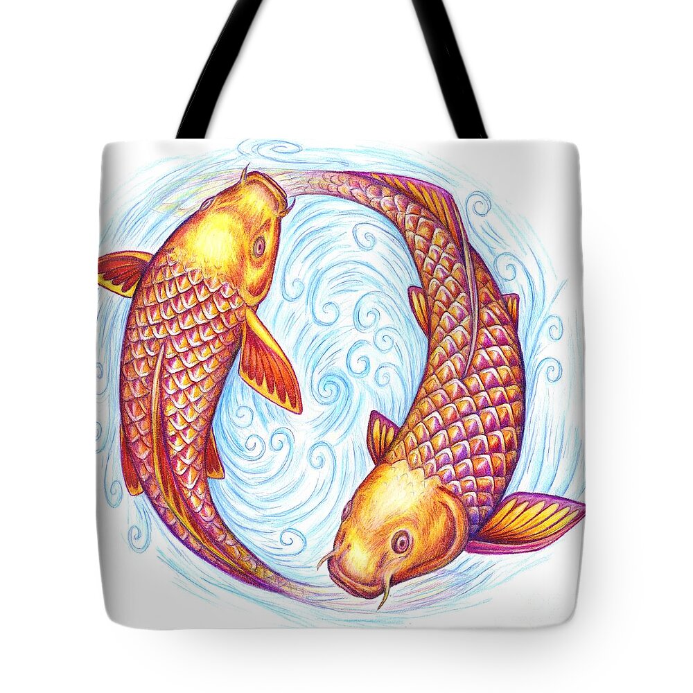 Pisces Tote Bag featuring the drawing Pisces by Rebecca Wang