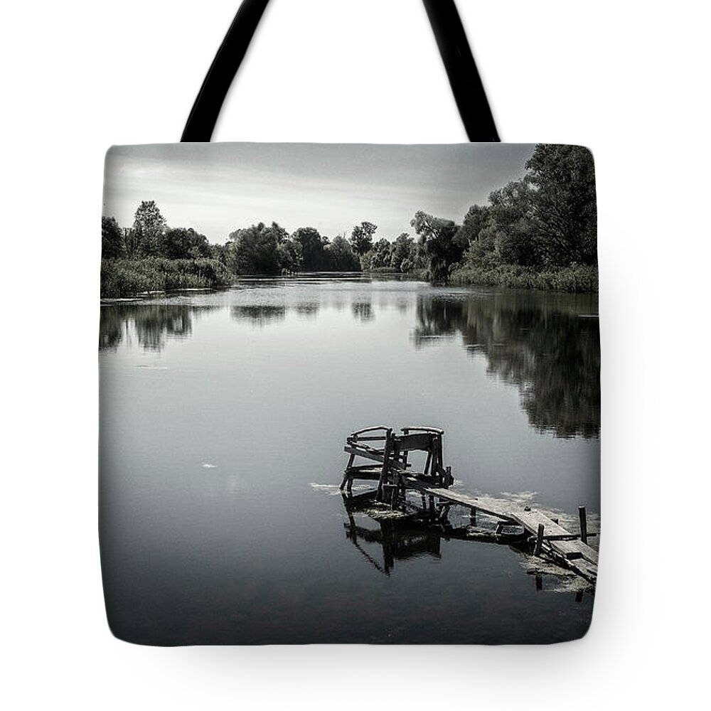 Fishing Seat Tote Bag featuring the photograph Place For Reflection by Andrii Maykovskyi