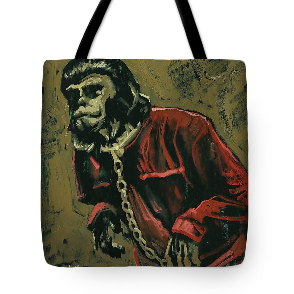 Planet Of The Apes Tote Bag featuring the painting Planet of the Apes - Cesar by Sv Bell