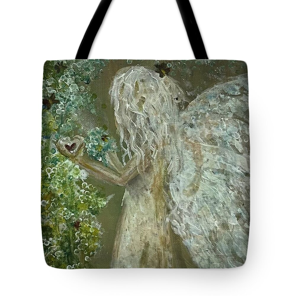 Angel Tote Bag featuring the painting Planting Kindness by Kathy Bee