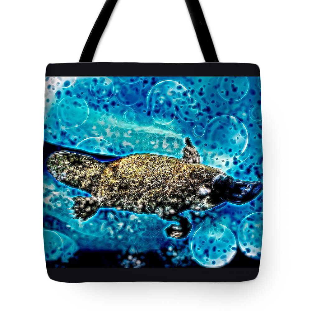 Portrait Tote Bag featuring the drawing Platypus Bubbles by Joan Stratton