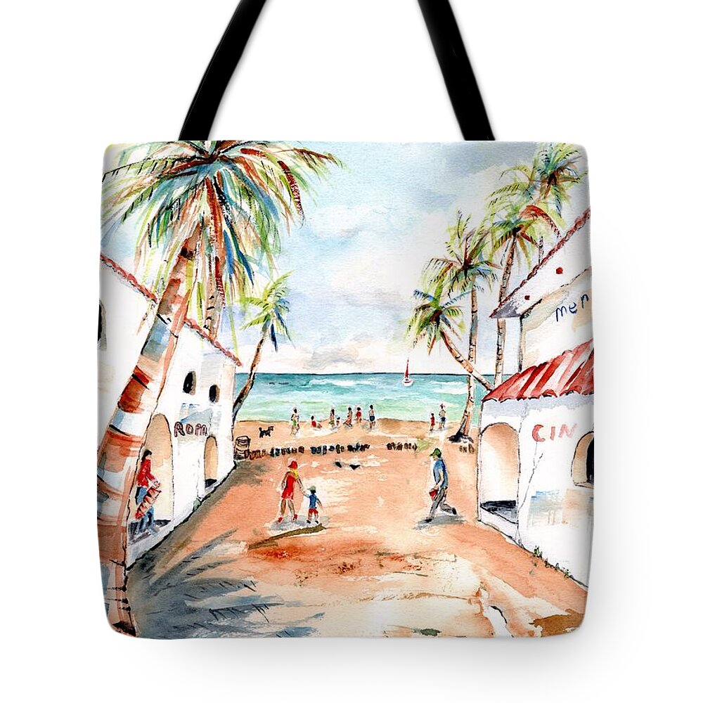 Playa Del Carmen Tote Bag featuring the painting Playa del Carmen bright day by Carlin Blahnik CarlinArtWatercolor