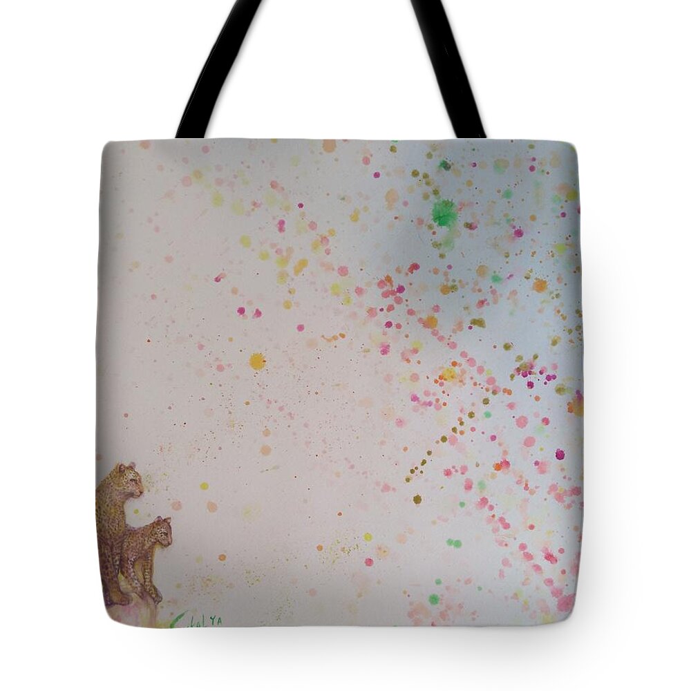 Leopard Tote Bag featuring the painting Playing In Abstract #6 by Sukalya Chearanantana