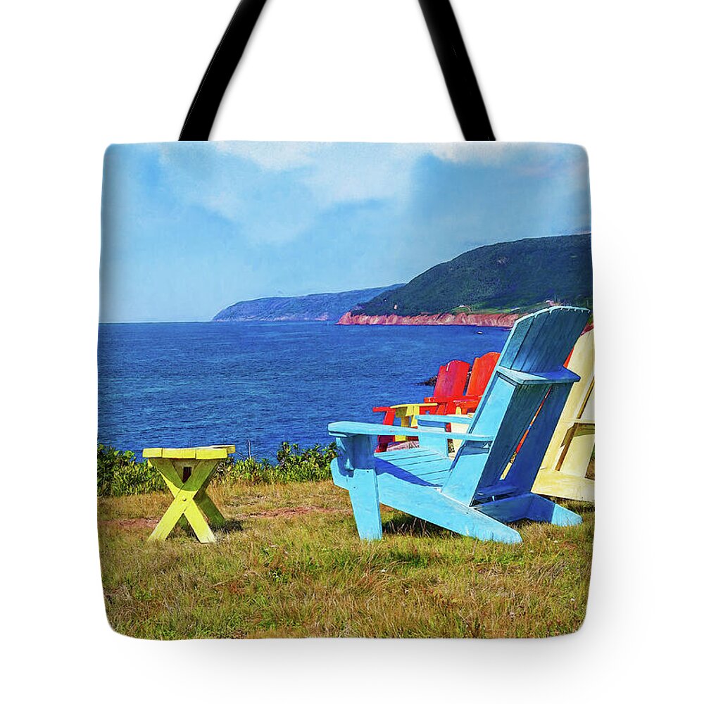 Lounge Chairs Tote Bag featuring the digital art Pleasant Bay by Tatiana Travelways