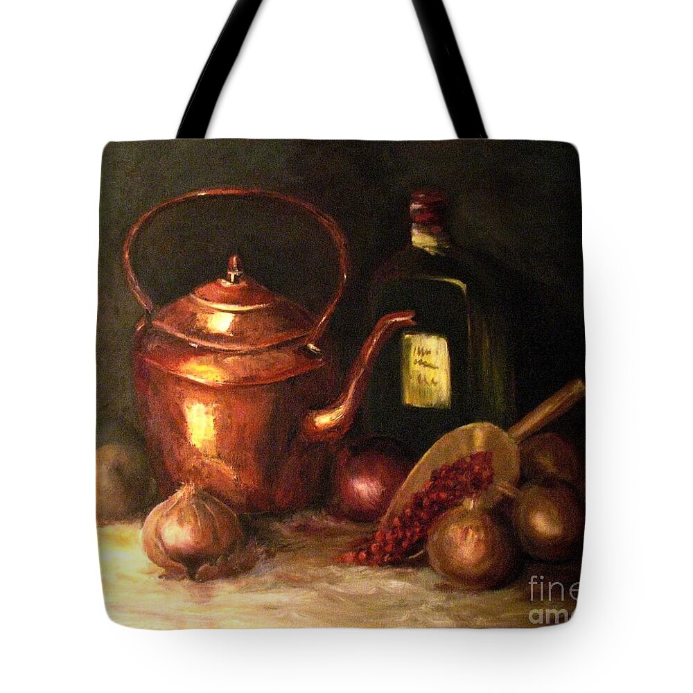 Copper Tea Kettle Tote Bag featuring the painting Ordinary Pleasures by Hazel Holland