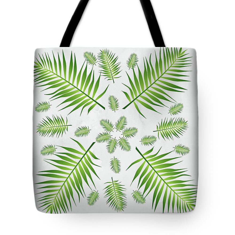 Palm Tote Bag featuring the digital art Plethora of Palm Leaves 21 on a White Textured Background by Ali Baucom