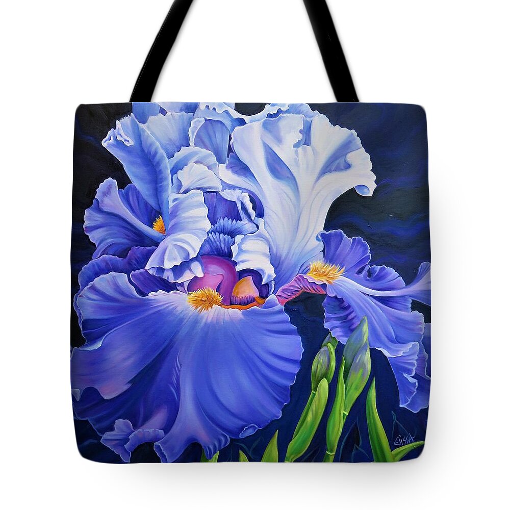 Bearded Iris Tote Bag featuring the painting Poetry in Motion by Elissa Anthony
