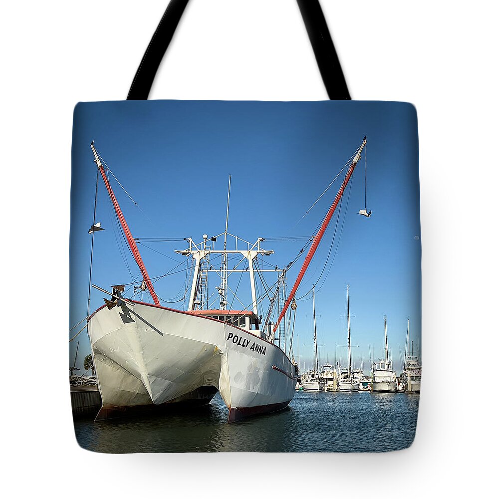 Scenic Tote Bag featuring the photograph Polly Anna in Port Aransas Harbor Texas by Mary Lee Dereske