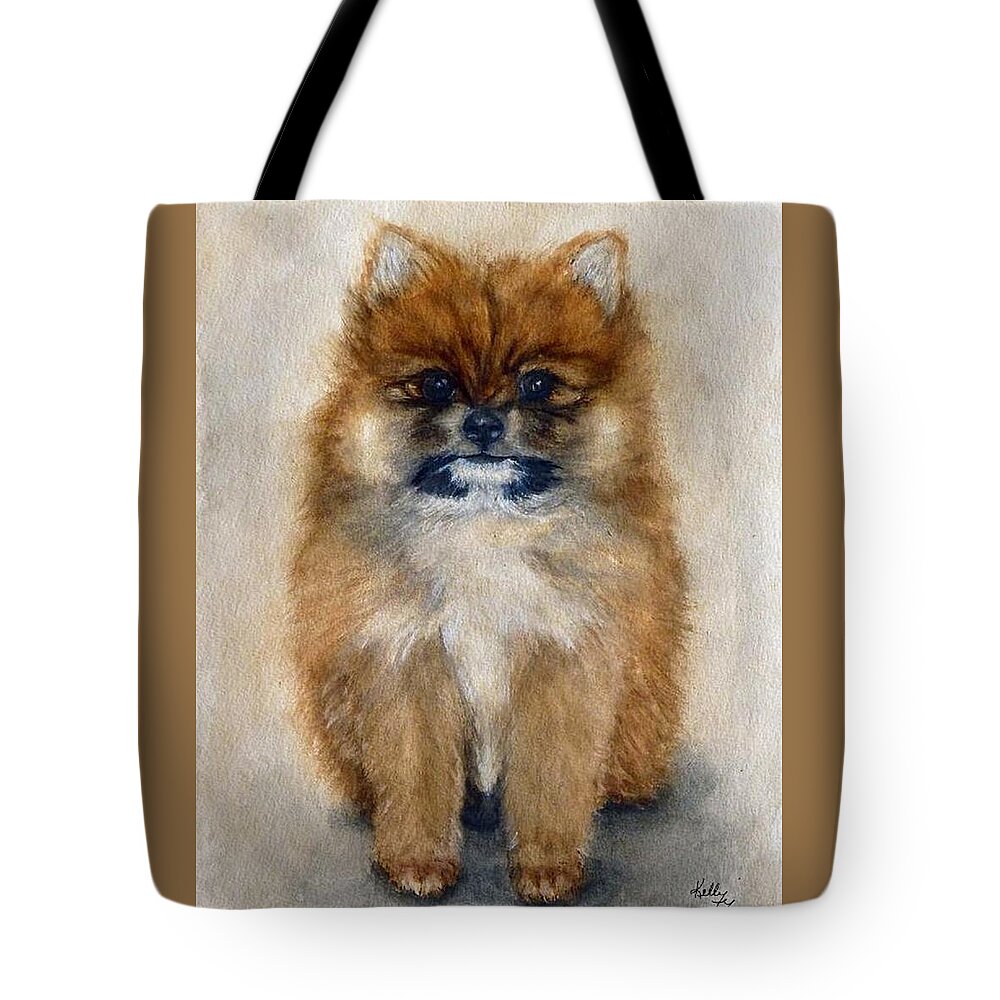 Pomeranian Puppy Tote Bag featuring the painting Pomeranian Puppy by Kelly Mills