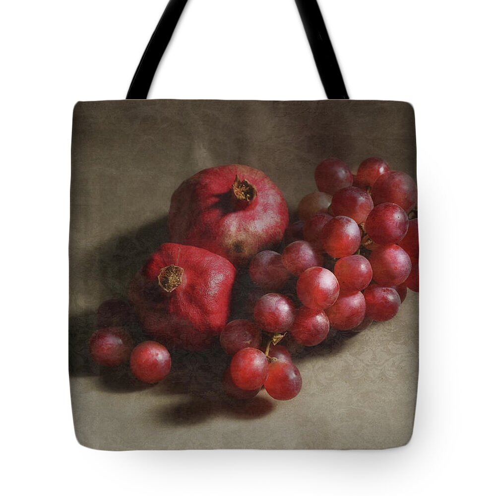 Still Life Tote Bag featuring the photograph Poms and Grapes by Kandy Hurley