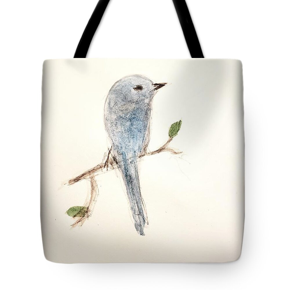 Blue Bird Tote Bag featuring the painting Pondering by Margaret Welsh Willowsilk