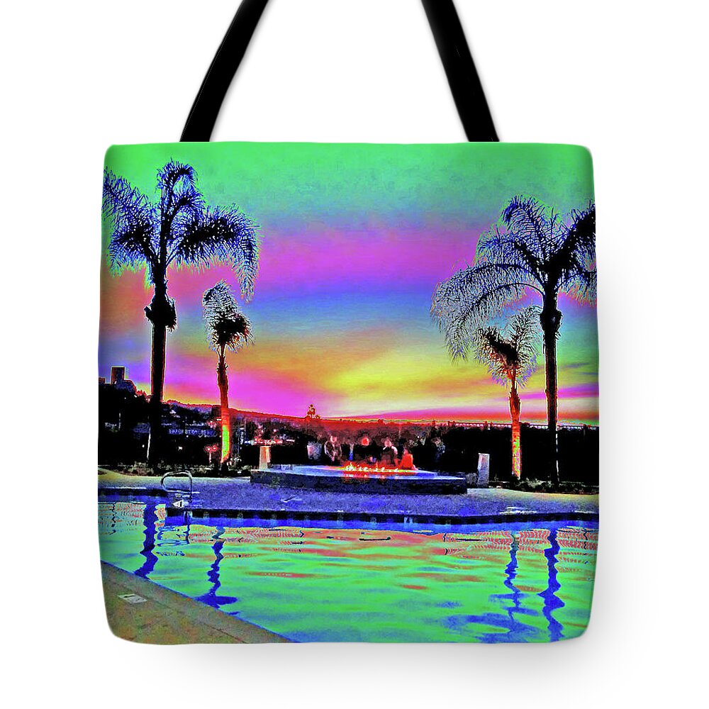 Pool Tote Bag featuring the photograph Tropical Pool Sunset by Andrew Lawrence
