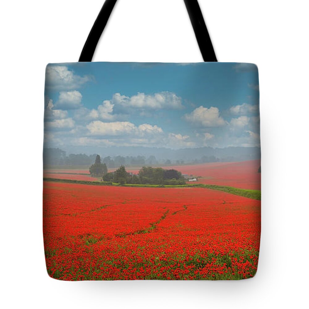 Landscape Tote Bag featuring the photograph Poppy field 10 by Remigiusz MARCZAK