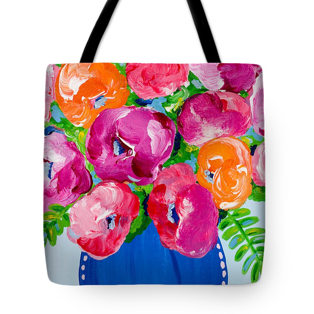 Abstract Floral Tote Bag featuring the painting Pops of Orange by Beth Ann Scott