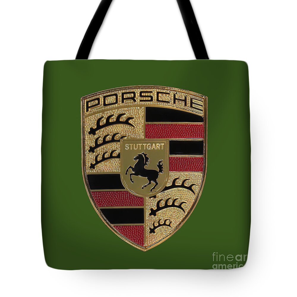  Porsche Tote Bag featuring the photograph Porsche Logo - Green by Scott Cameron