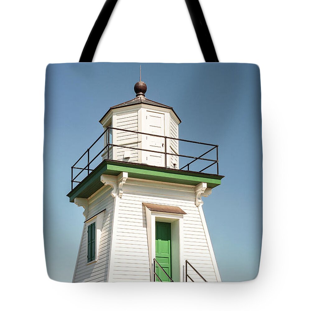 Port Clinton Lighthouse Tote Bag featuring the photograph Port Clinton Lighthouse Up Close 1 by Marianne Campolongo