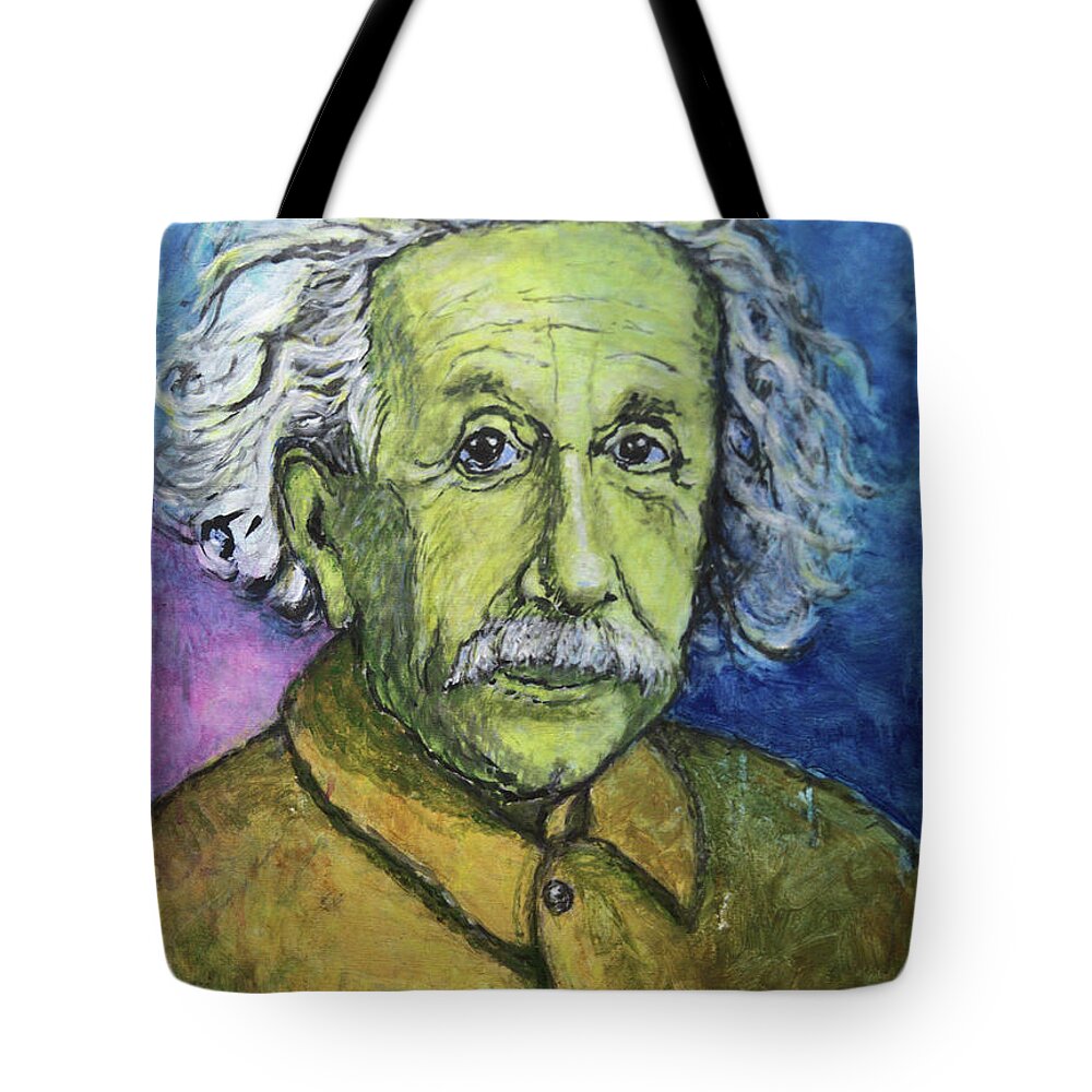 Albert Einstein Tote Bag featuring the painting Portait of Albert Einstein by Vibeke Moldberg