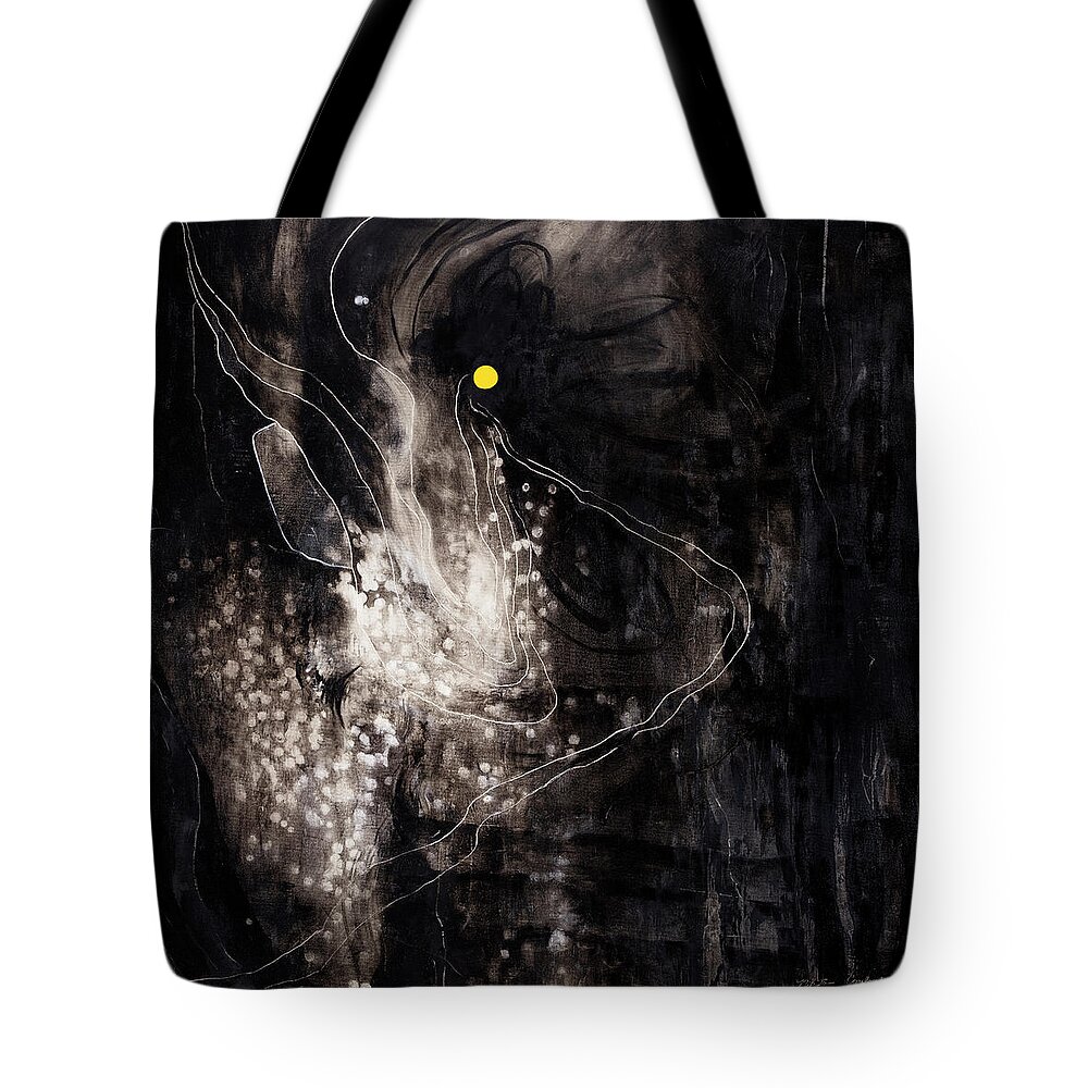 Nikita Coulombe Tote Bag featuring the painting Portal II - Yellow Dot by Nikita Coulombe
