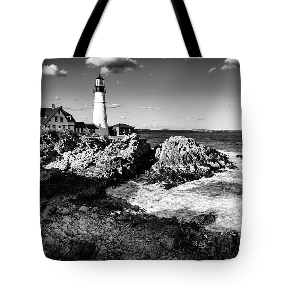 America Tote Bag featuring the photograph Portland Head Light BW by Alexey Stiop