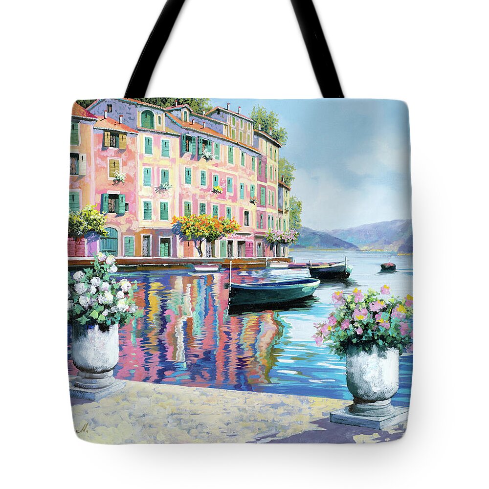 Portofino Tote Bag featuring the painting Portofino Rosa-azzurro by Guido Borelli